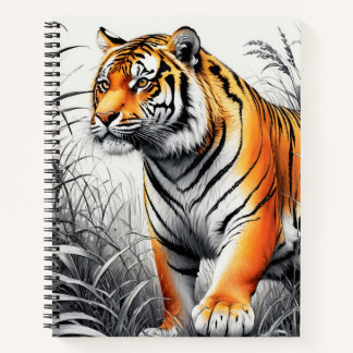 Tiger Art Kleur Gedeeltelijke Zwart Wit Tekening Notitieboek
