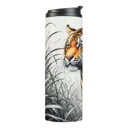 Tiger Art Kleur Gedeeltelijke Zwart Wit Tekening Thermosbeker (Gedraaid links)