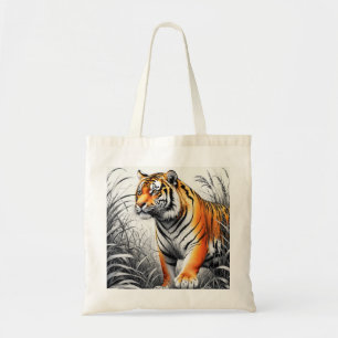 Tiger Art Kleur Gedeeltelijke Zwart Wit Tekening Tote Bag
