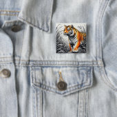 Tiger Art Kleur Gedeeltelijke Zwart Wit Tekening Vierkante Button 5,1 Cm (In situ)