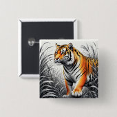Tiger Art Kleur Gedeeltelijke Zwart Wit Tekening Vierkante Button 5,1 Cm (Voorkant /achterkant)