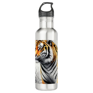 Tiger Art Kleur Gedeeltelijke Zwart Wit Tekening Waterfles
