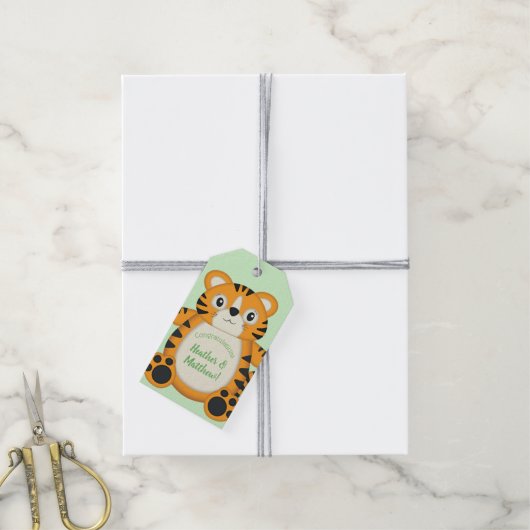 Tiger Baby shower Green Cadeaulabel (Met Touw)
