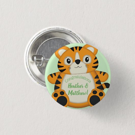 Tiger Baby shower Green Ronde Button 3,2 Cm (Voorkant /achterkant)