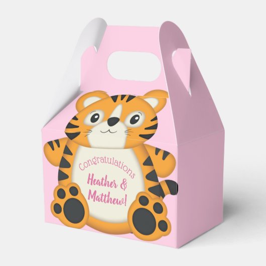 Tiger Baby shower roze Bedankdoosjes (Voorkant Zijde)
