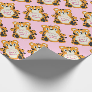 Tiger Baby shower roze Cadeaupapier
