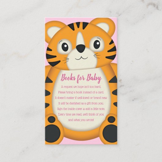 Tiger Baby shower roze Informatiekaartje (Voorkant)