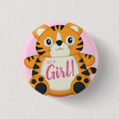 Tiger Baby shower roze Ronde Button 3,2 Cm (Voorkant)