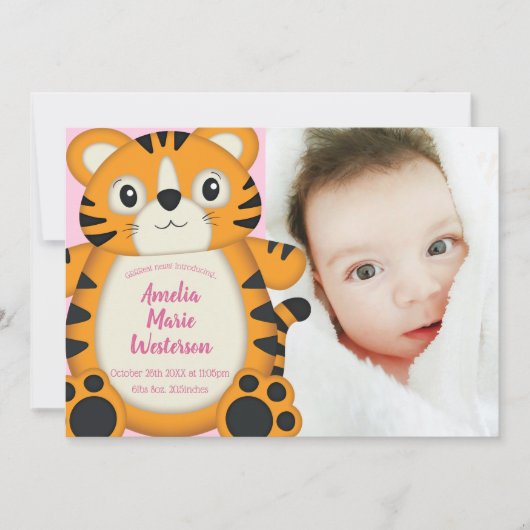 Tiger Baby shower Safari Roze Meisje Kaart (Voorkant)