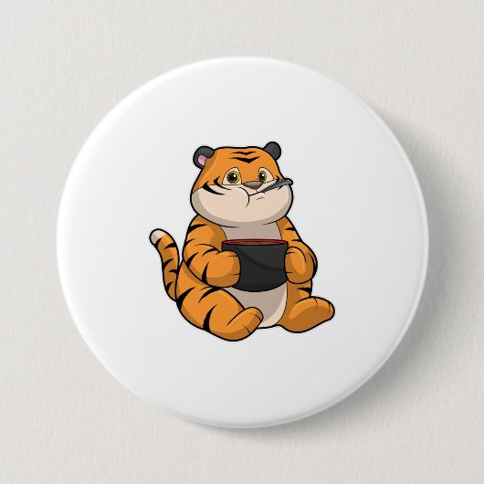 Tiger bij Eten met Bowl Ronde Button 7,6 Cm (Voorkant)