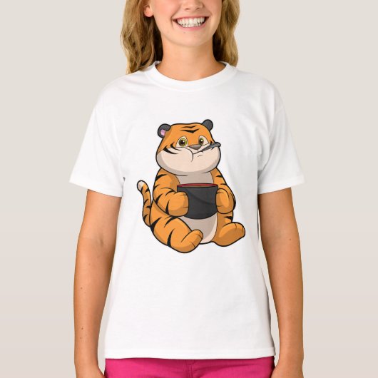 Tiger bij Eten met Bowl T-shirt (Voorkant)