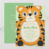 Tiger Birthday Party Green Kaart (Voorkant / Achterkant)