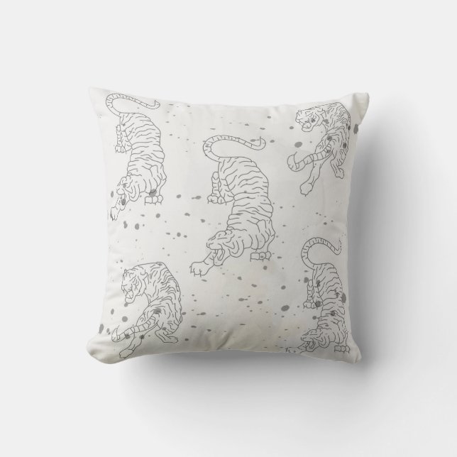 Tiger black and white pattern Throw Pillow Kussen (Voorkant)
