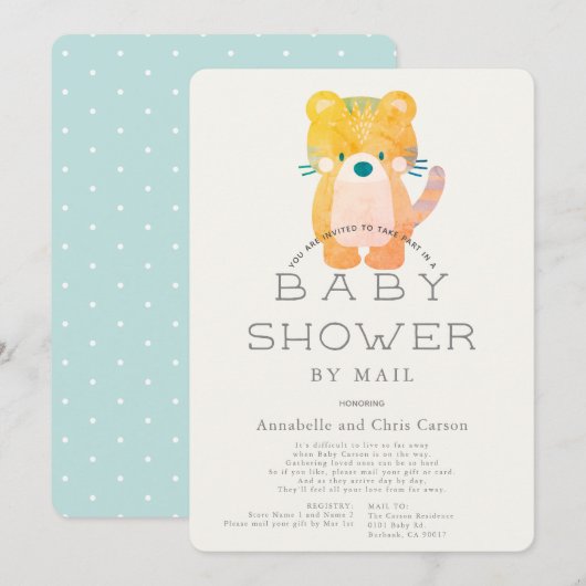 Tiger Blue Boy Baby shower per post Kaart (Voorkant / Achterkant)