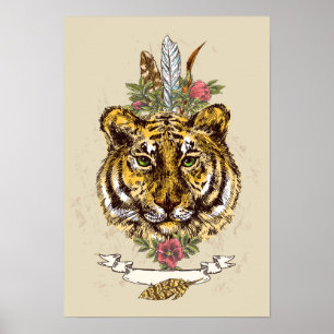 Tiger Boho Style Portret Poster