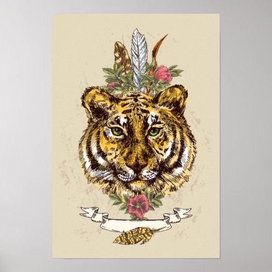 Tiger Boho Style Portret Poster (Voorkant)