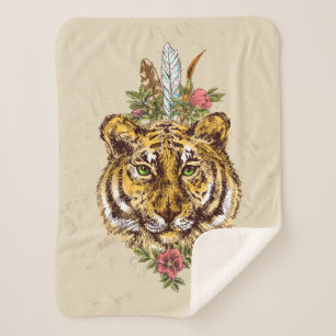 Tiger Boho Style Portret Sherpa Deken