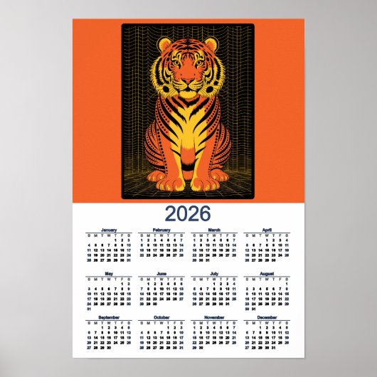 Tiger Calendar Dramatic Orange Black Tiger 2026 Poster (Voorkant)