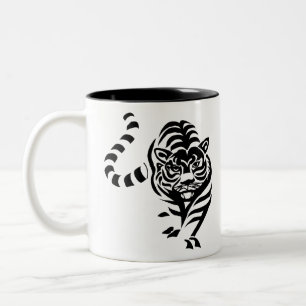 Tiger Cat Big Black White Stripes Prowl Walk Tweekleurige Koffiemok