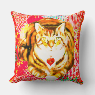 Tiger Cat Decoratie Rode Stoffen DesignGooi Kussen