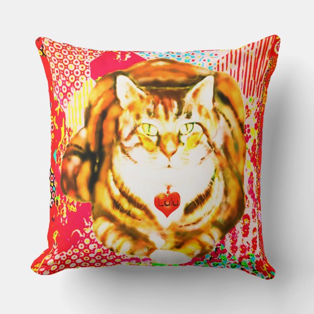 Tiger Cat Decoratie Rode Stoffen DesignGooi Kussen (Voorkant)