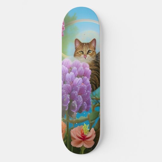 Tiger Cat en Lila Bouquet Skateboard (Voorkant)