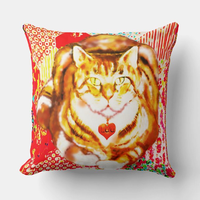 Tiger Cat Red Decorative Design Background Kussen (Voorkant)