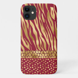 Tiger Chic Burgundy Gold Chic Stylish iPhone 11 Hoesje