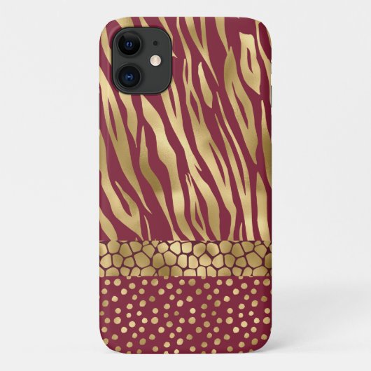 Tiger Chic Burgundy Gold Chic Stylish Case-Mate iPhone Case (Achterkant)