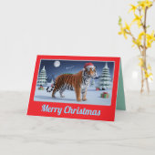 Tiger Christmas Landscape Kaart (Gele Bloem)