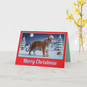 Tiger Christmas Landscape Kaart (Gele Bloem)