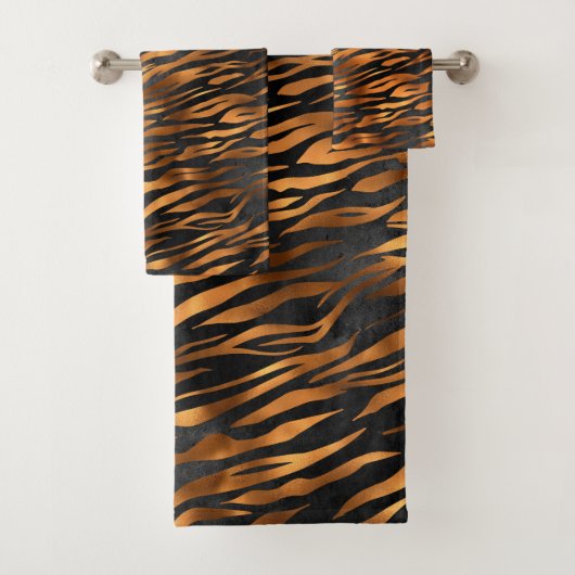 Tiger Copper Black Animal Print Bad Handdoek (Insitu)