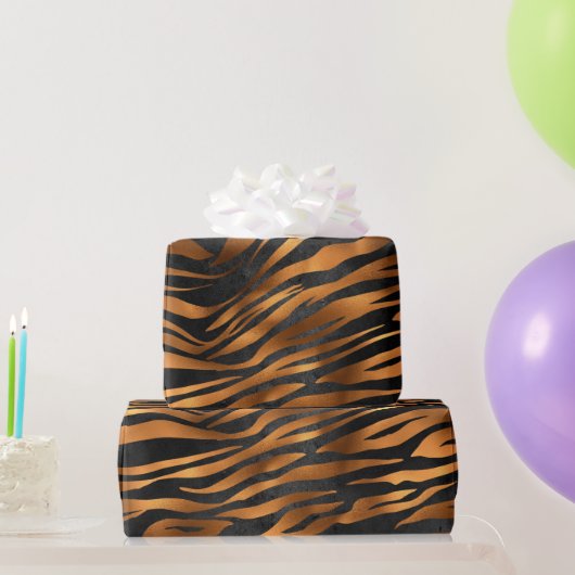 Tiger Copper Black Animal Print Cadeaupapier (Feestgeschenken)