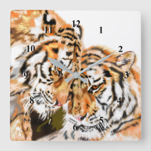 Tiger Couple Hug Clock - Familie Vierkante Klok