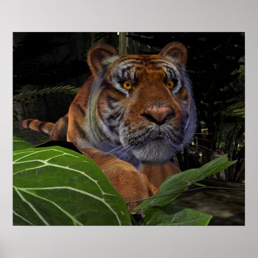 Tiger Crouching in het Oerwoud Poster (Voorkant)