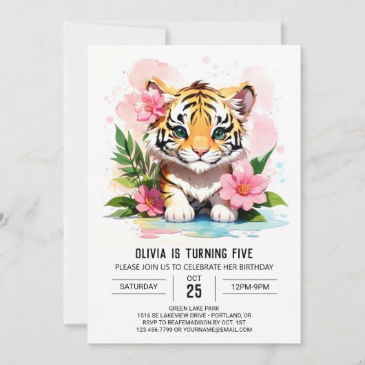 Tiger Cub Aangepaste Uitnodiging Verjaardag (Voorkant)