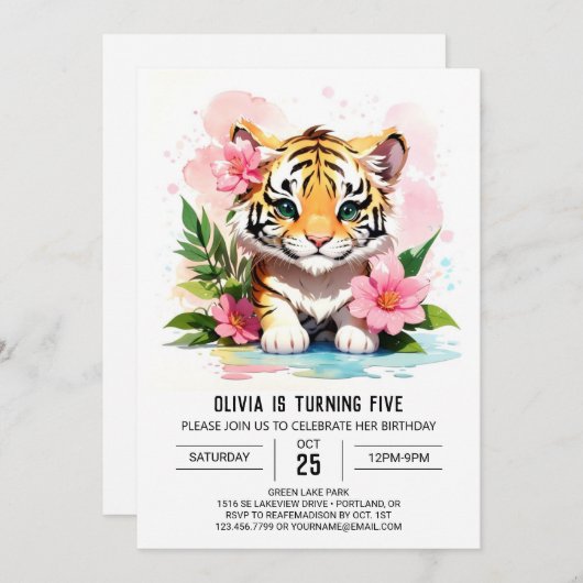 Tiger Cub Aangepaste Uitnodiging Verjaardag (Voorkant / Achterkant)