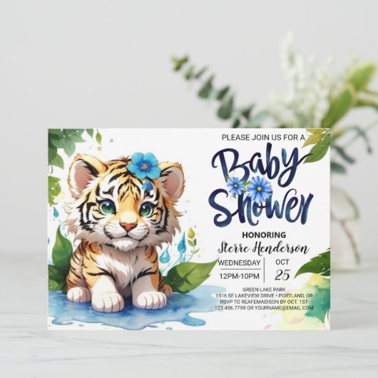 Tiger Cub Oerwoud Boy Baby shower Kaart (Staand voorkant)