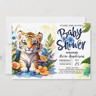 Tiger Cub's Wildflower Baby shower Kaart