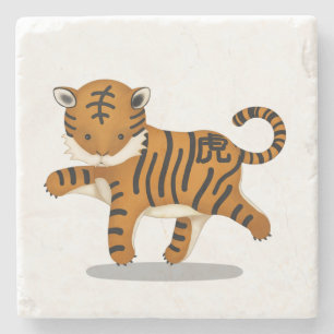 Tiger Cute Astrology Sign. Chinese Zodiac Stenen Onderzetter
