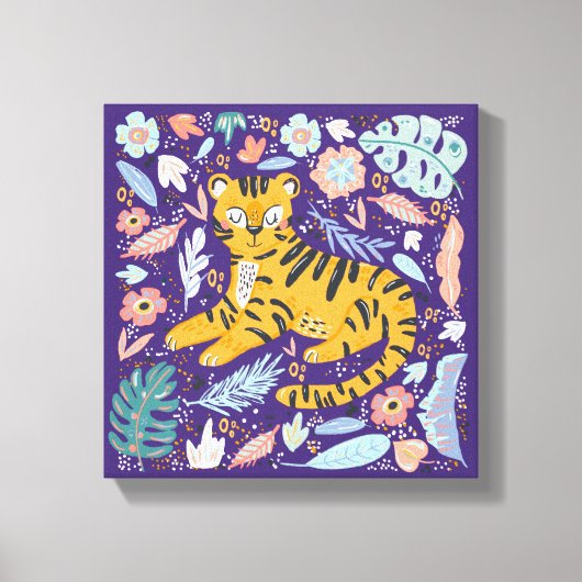 Tiger Cute Floral Canvas Afdruk (Voorkant)