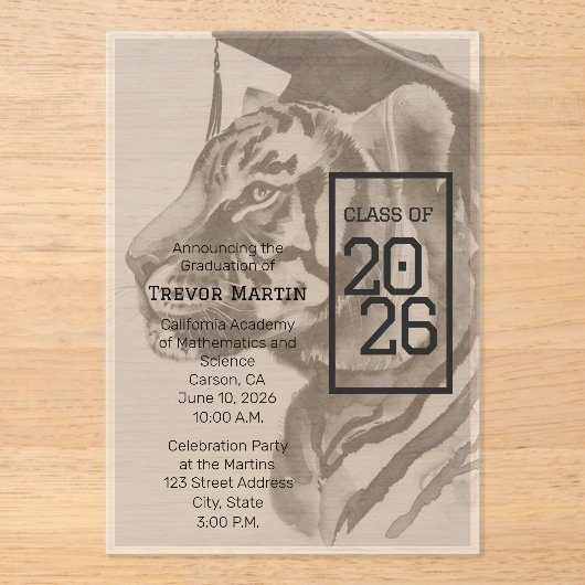Tiger Design | Custom Graduation Invitation Cards (Recto)