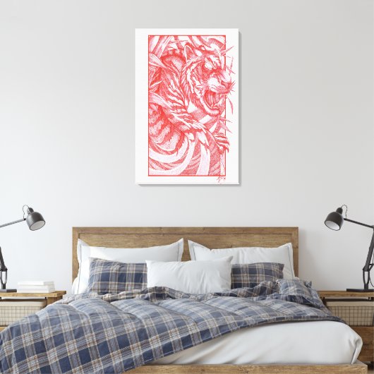 Tiger Dotwork tora Canvas Afdruk (Insitu (Slaapkamer))