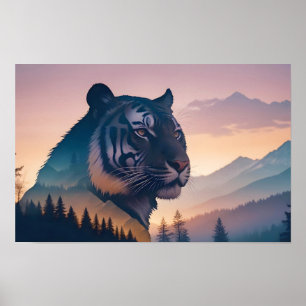 Tiger Double Exposure Animal Natuur Wilderness Out Poster