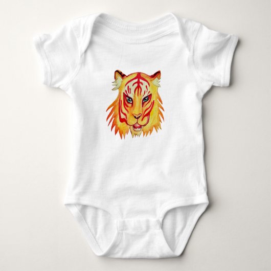 Tiger Drawing Baby Jersey Bodysuit, wit Romper (Voorkant)