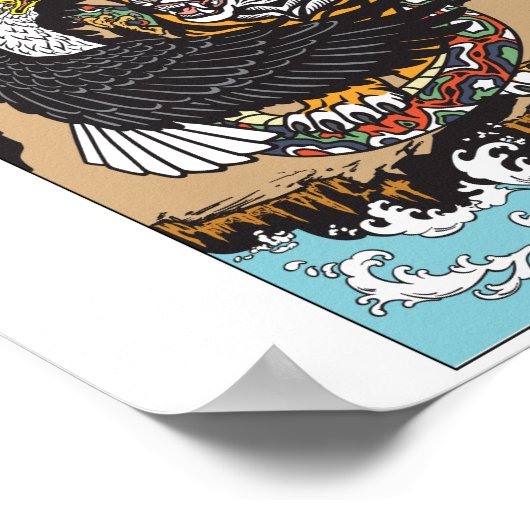 Tiger, Eagle en Snake vechten. Grafische kunst Poster (Hoek)