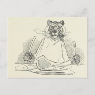 Tiger Eating Meat with Knife and Fork Briefkaart