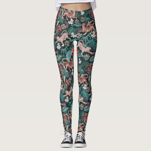 Tiger en Leopard Animal Oerwoud Print Leggings (Voorkant)