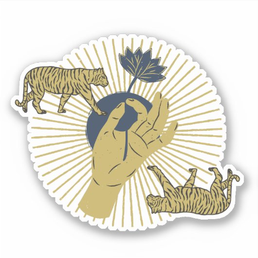 Tiger en Sunburst Boho Graphic Sticker (Voorkant)