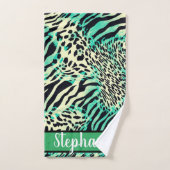 Tiger et zèbre imprimé vert et poster de animal br (Serviette à main)
